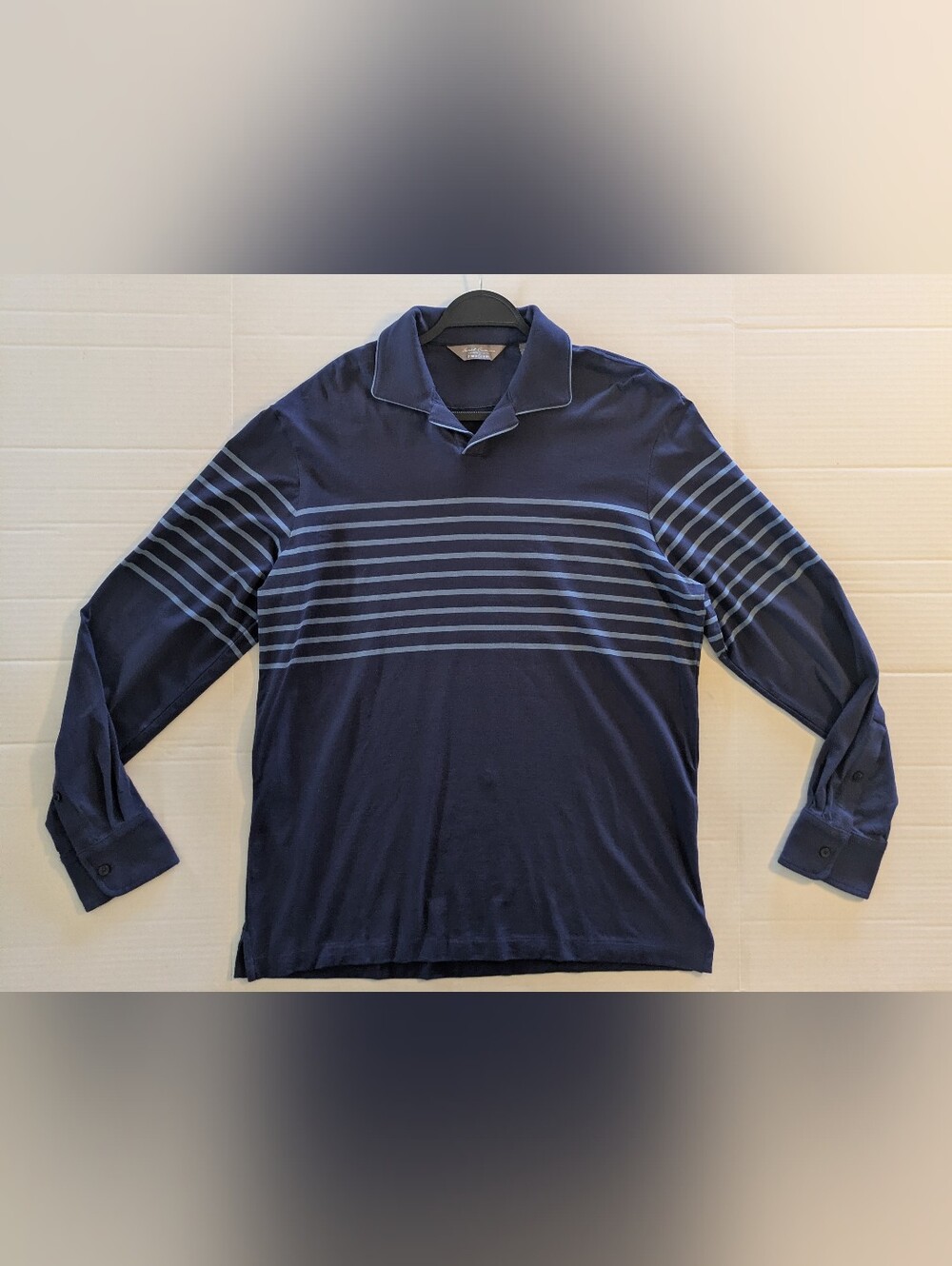 Daniel Cremieux Men's Navy Striped Long Sleeve Polo Shirt- L (NWOT)
